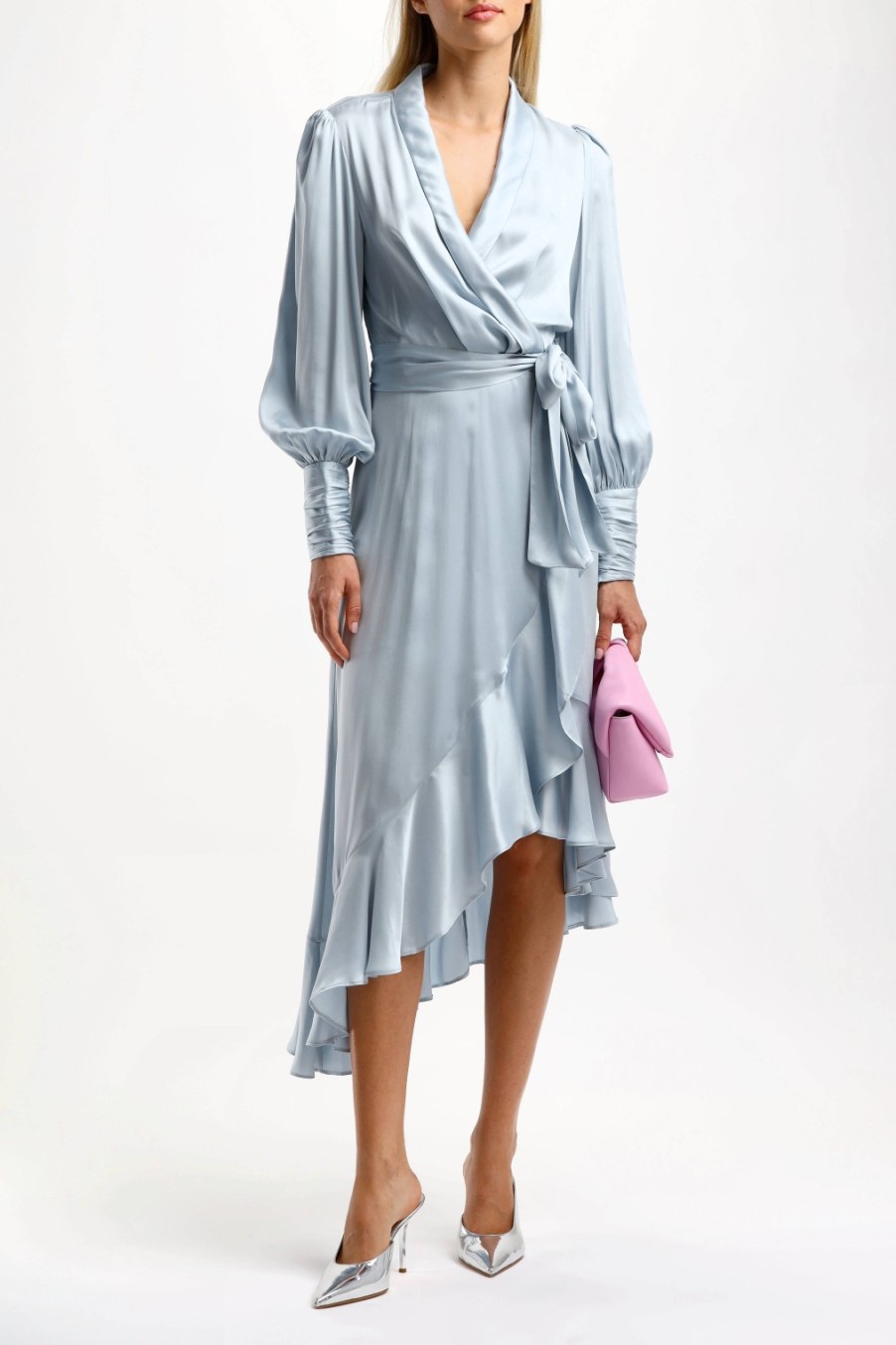 Vetements Zimmermann | Robe En Soie Wrap Midi In Dusty Blue