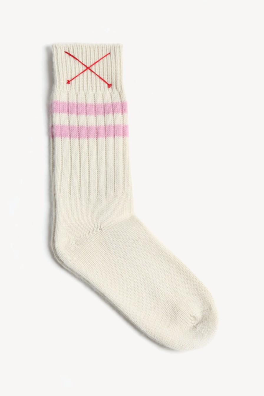 Accessoires Mell-o | Chaussettes En Cachemire Sport In Off White/Fuchsia