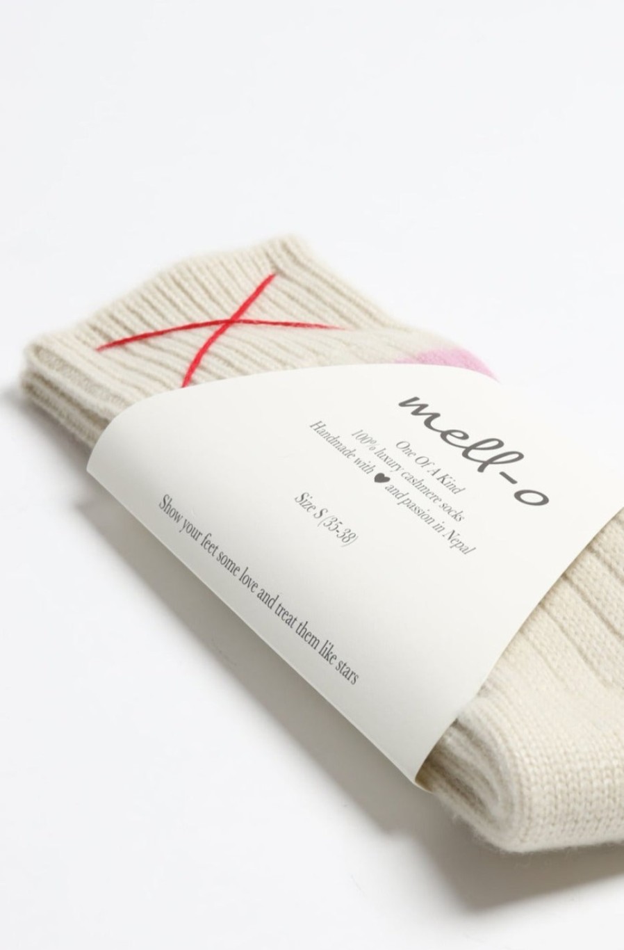 Accessoires Mell-o | Chaussettes En Cachemire Sport In Off White/Fuchsia