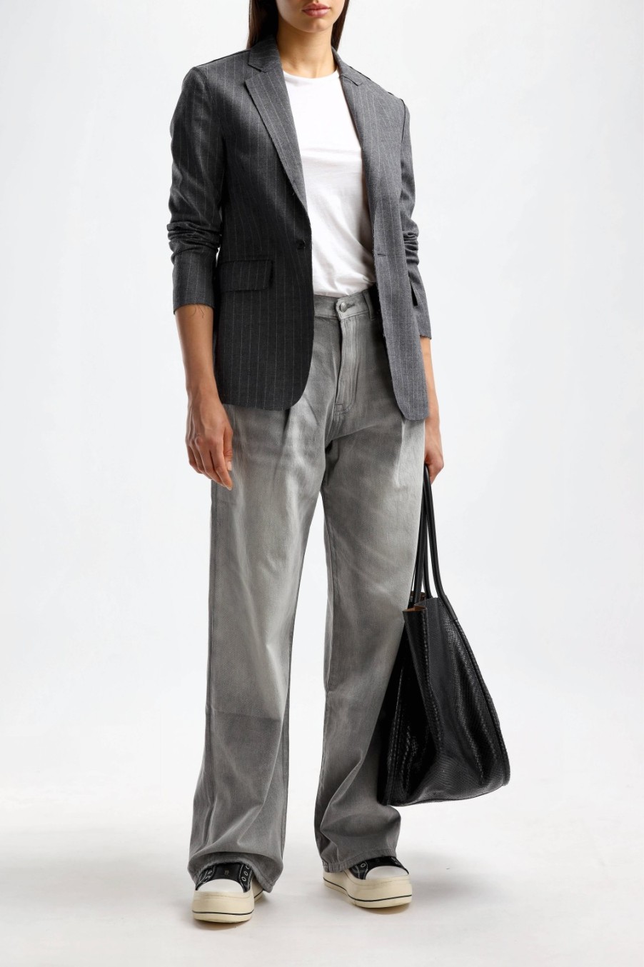 Vetements R13 | Blazer Raw Cut En Pinstripe Gris