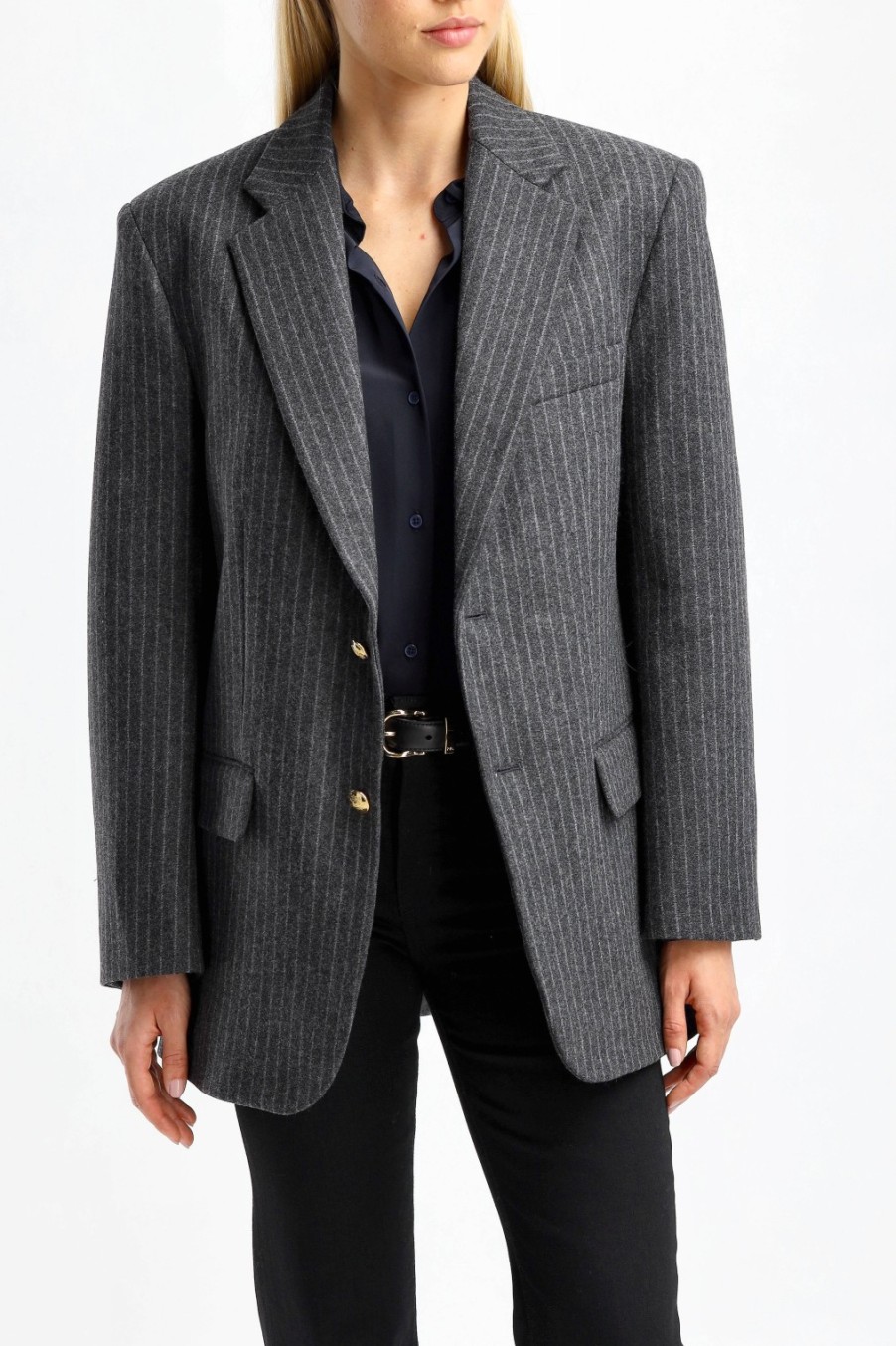 Vetements Nili Lotan | Blazer Boyfriend En Pinstripe Gris