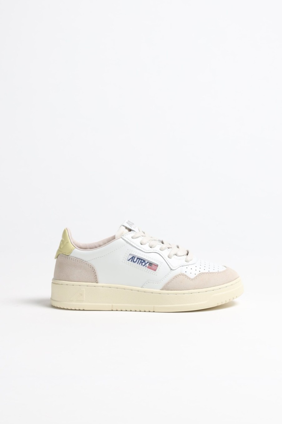 Chaussures Autry | Baskets 01 Low Suede En Blanc/Citron Vert