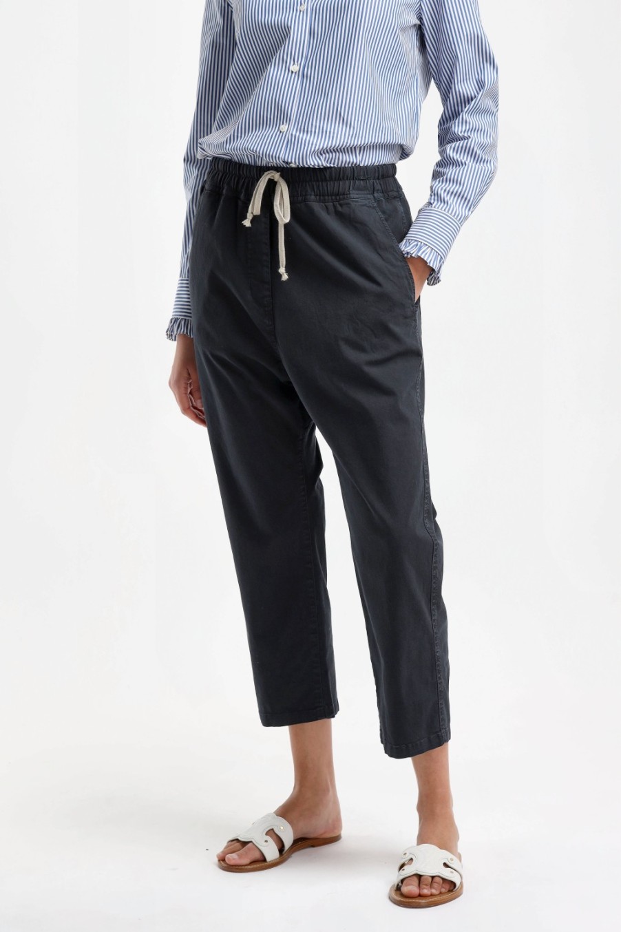 Vetements Nili Lotan | Pantalon Casablanca Drawstring En Marine Fonce