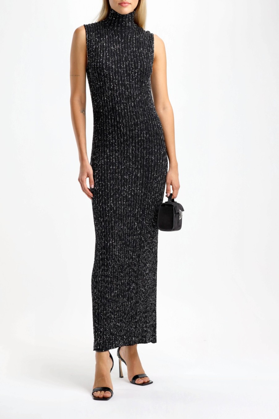 Vetements Missoni | Robe Noire/Argentee A Col Haut