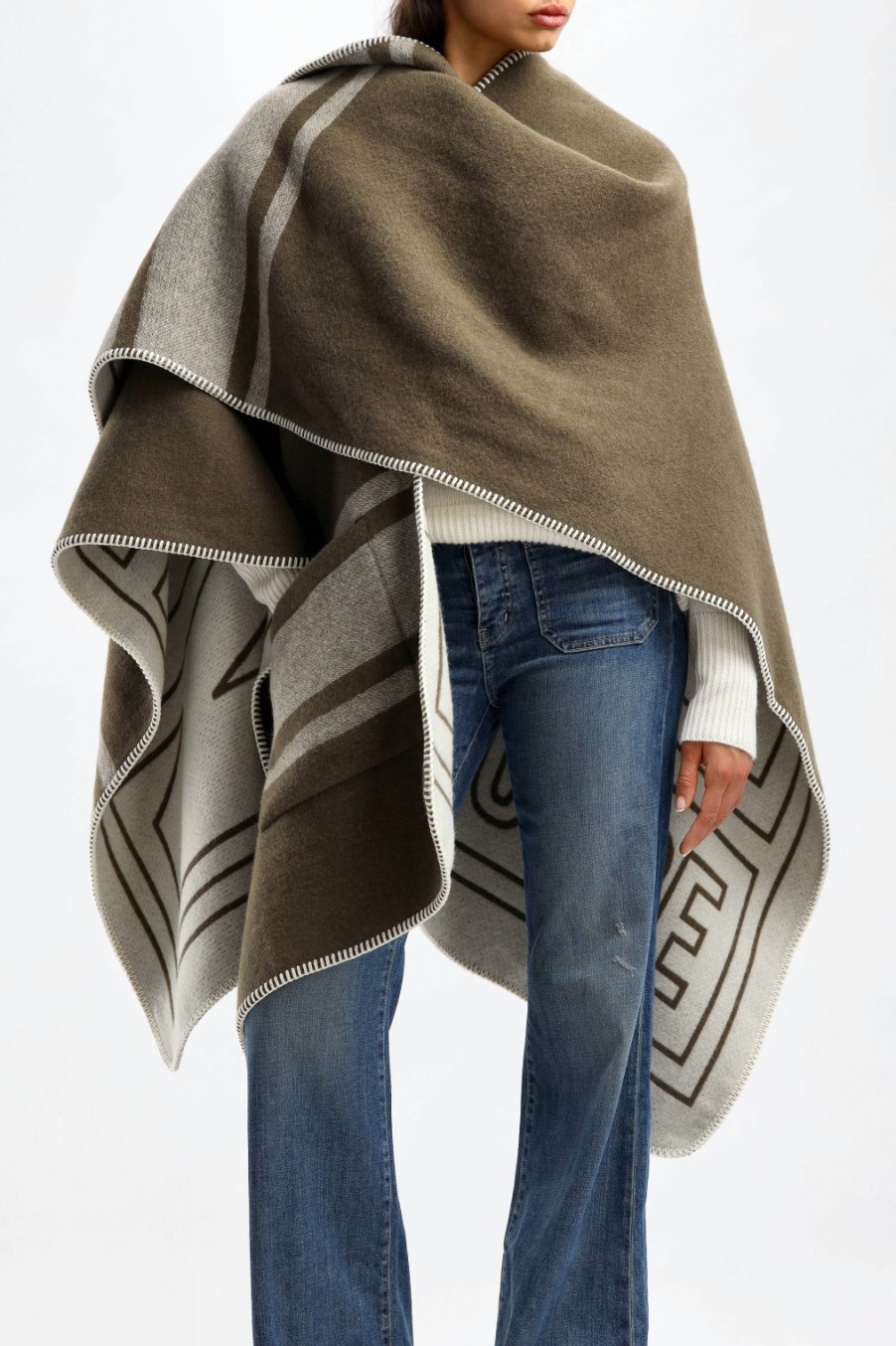 Vetements Golden Goose | Poncho Journey Vert/Blanc