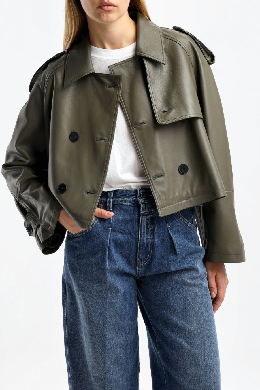 Vetements Closed | Veste Cropped Trench En Vert Armee