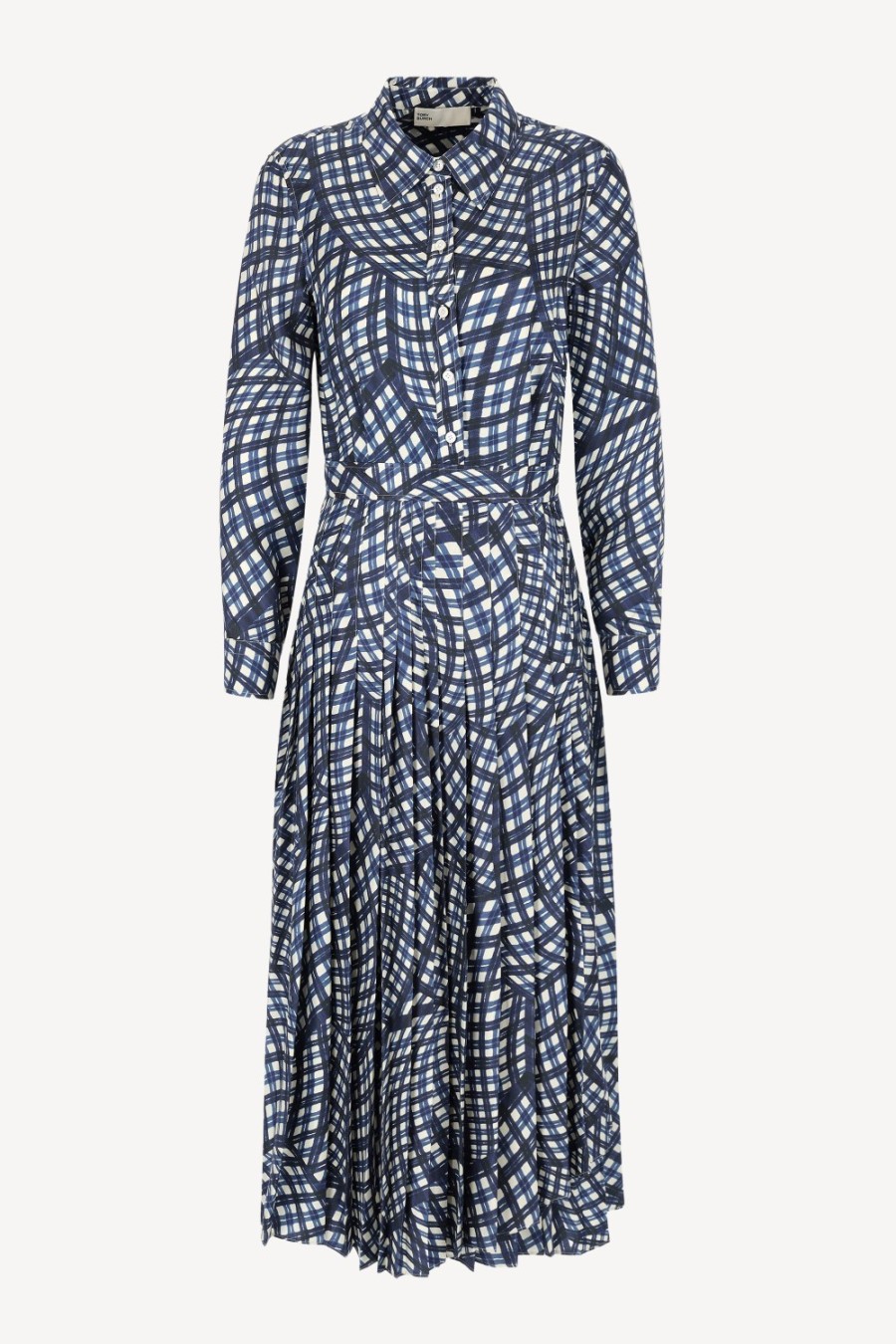 Vetements Tory Burch | Robe En Soie En Vichy Marine Warped Vichy