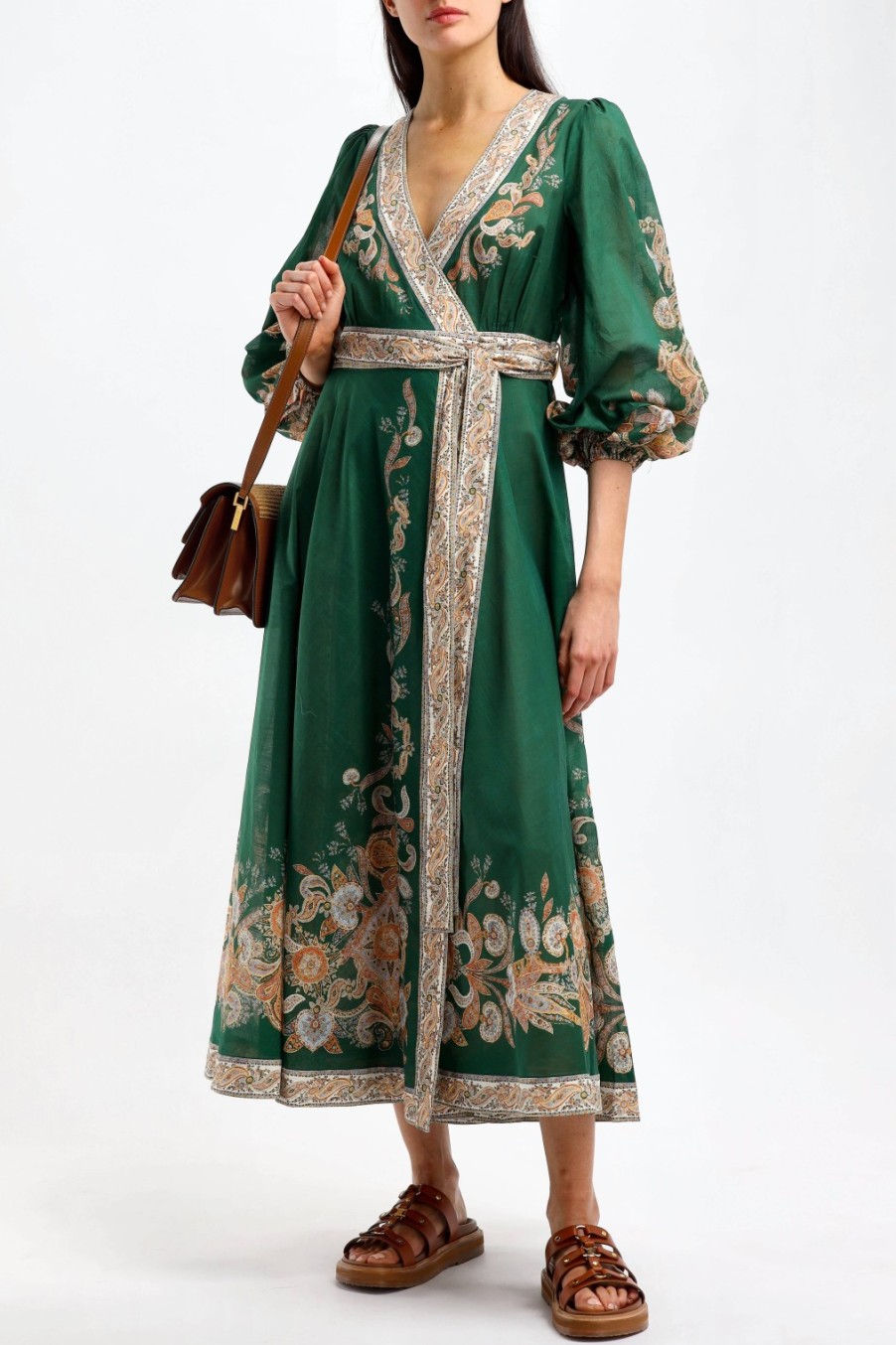 Vetements Zimmermann | Robe Portefeuille En Emeraude/Paisley