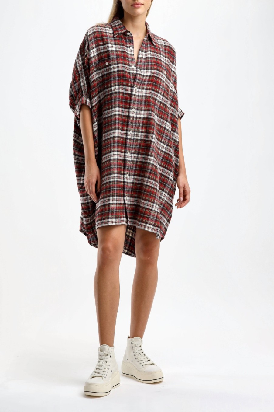 Vetements R13 | Robe Boxy Plaid En Rouge/Ecru