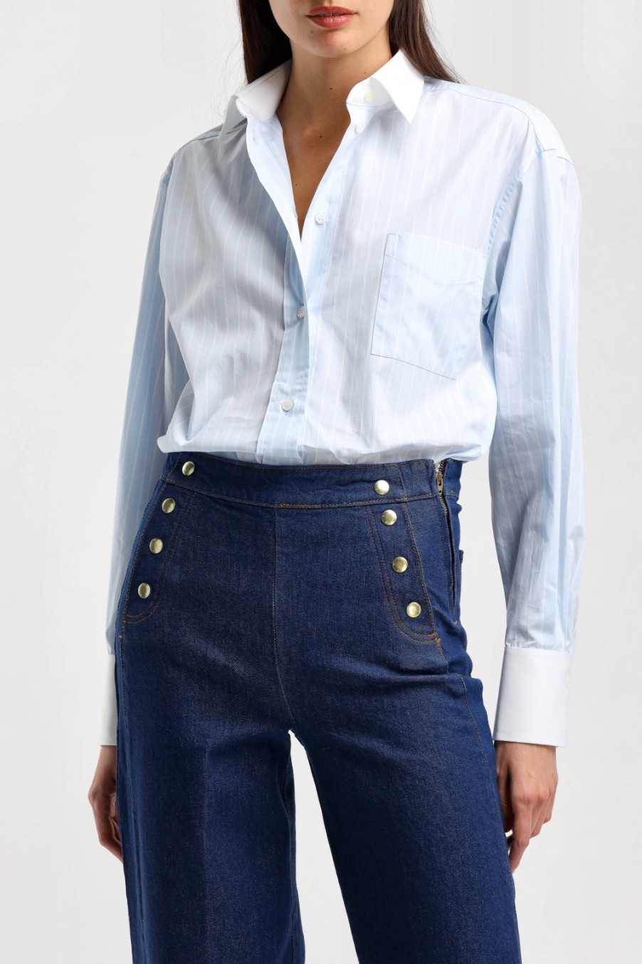 Vetements Victoria Beckham | Blouse Oversized Mens En Bleu Ciel/Blanc