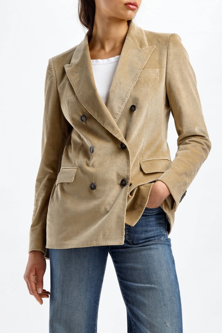 Vetements Tagliatore | Blazer En Velours Cotele Parigi En Beige
