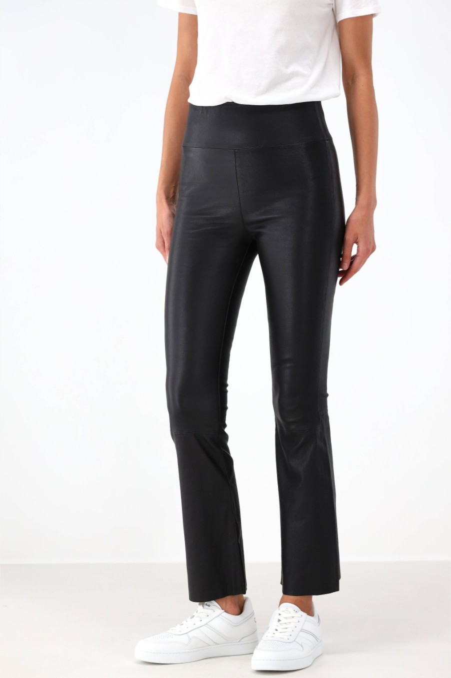 Vetements SPRWMN | Leggings En Cuir Noir Taille Haute Flare