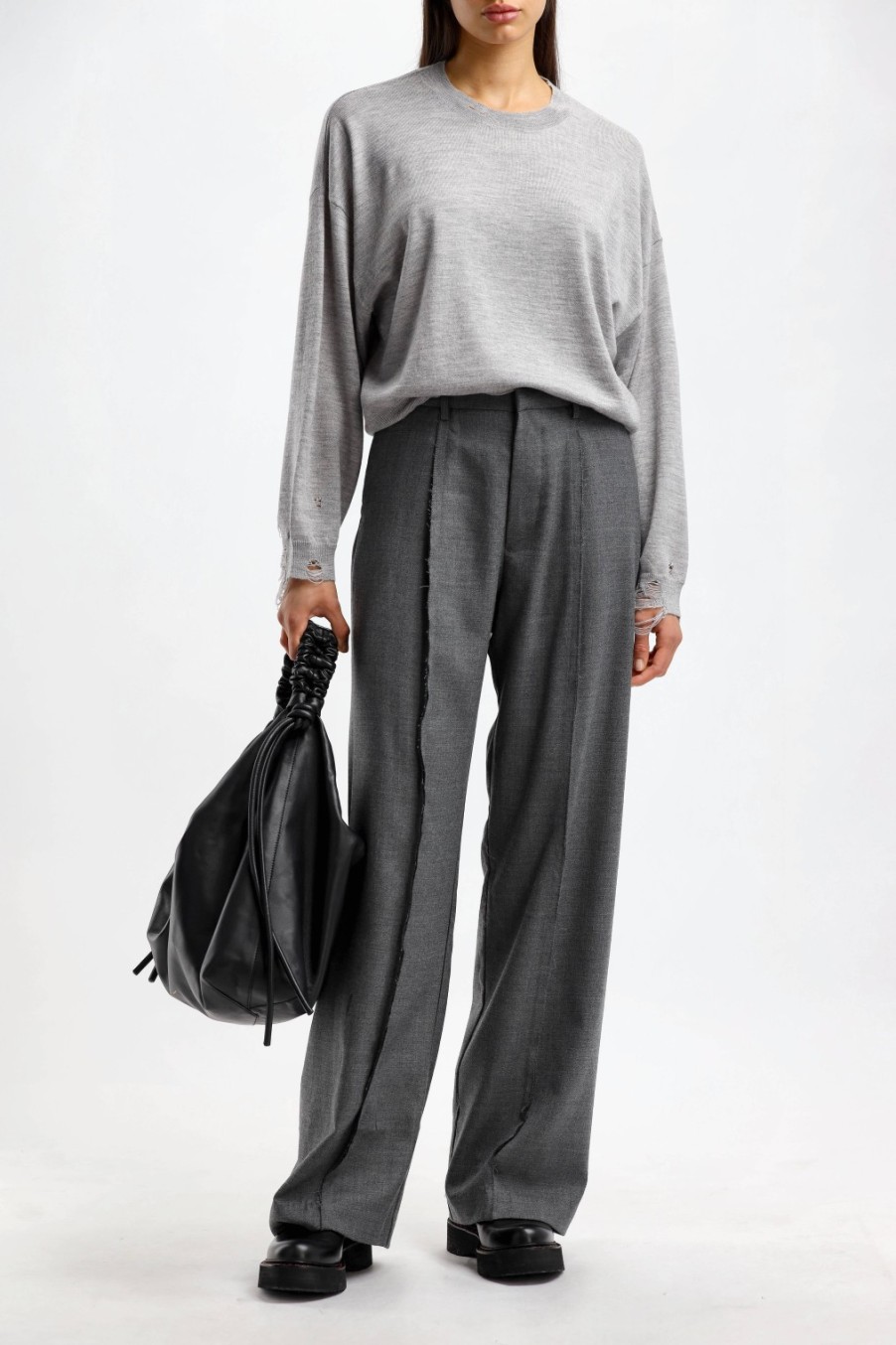 Vetements R13 | Pull Crop Distressed En Gris Clair