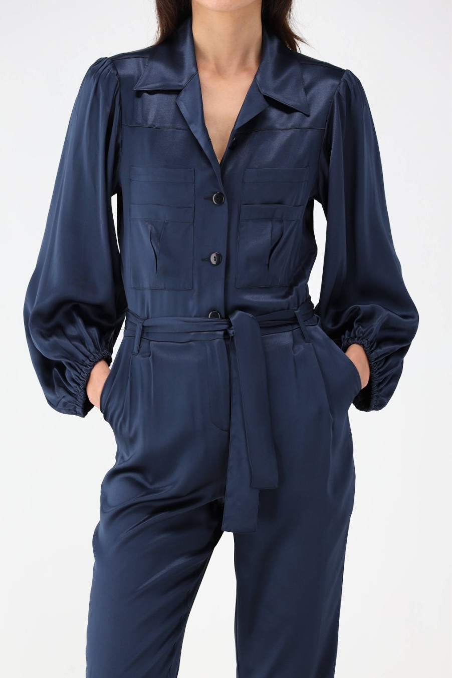 Vetements SoSue | Combinaison En Satin Bleu Marine