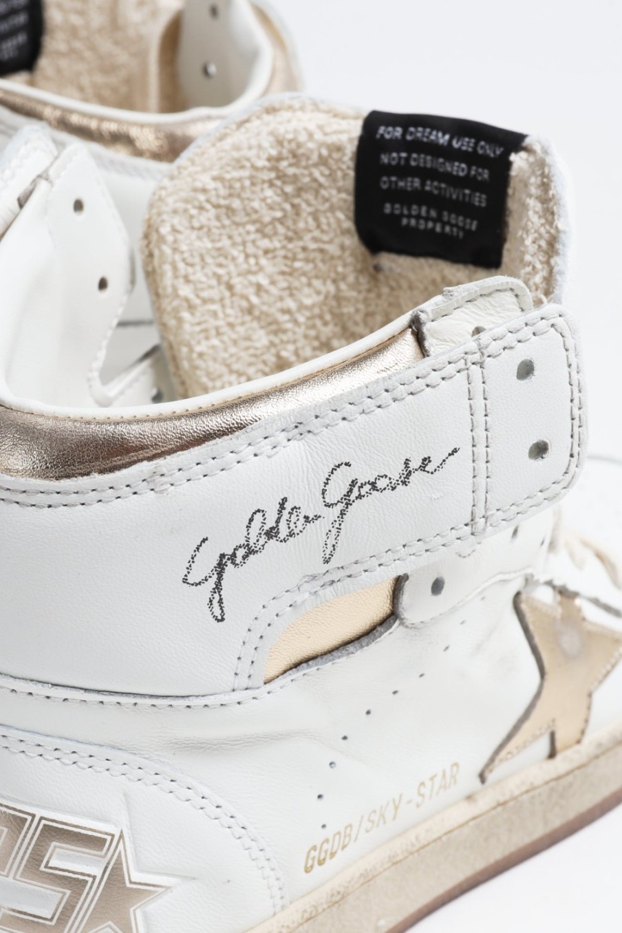 Chaussures Golden Goose | Baskets Sky Star En Blanc/Or Fonce
