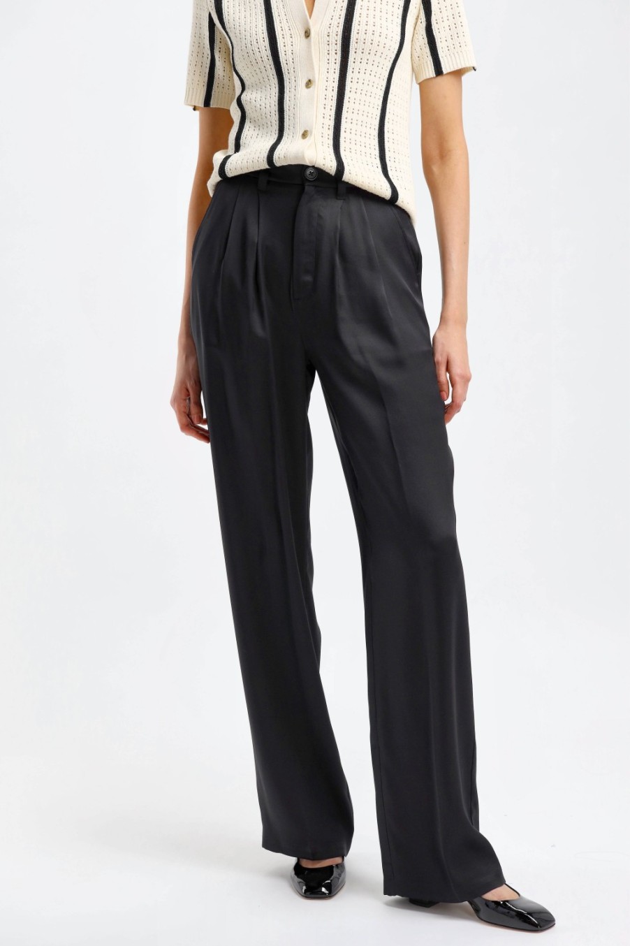 Vetements Anine Bing | Pantalon En Soie Carrie En Noir