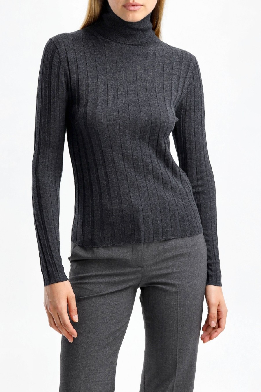 Vetements Allude | Pull A Col Roule Ripped En Bleu Gris