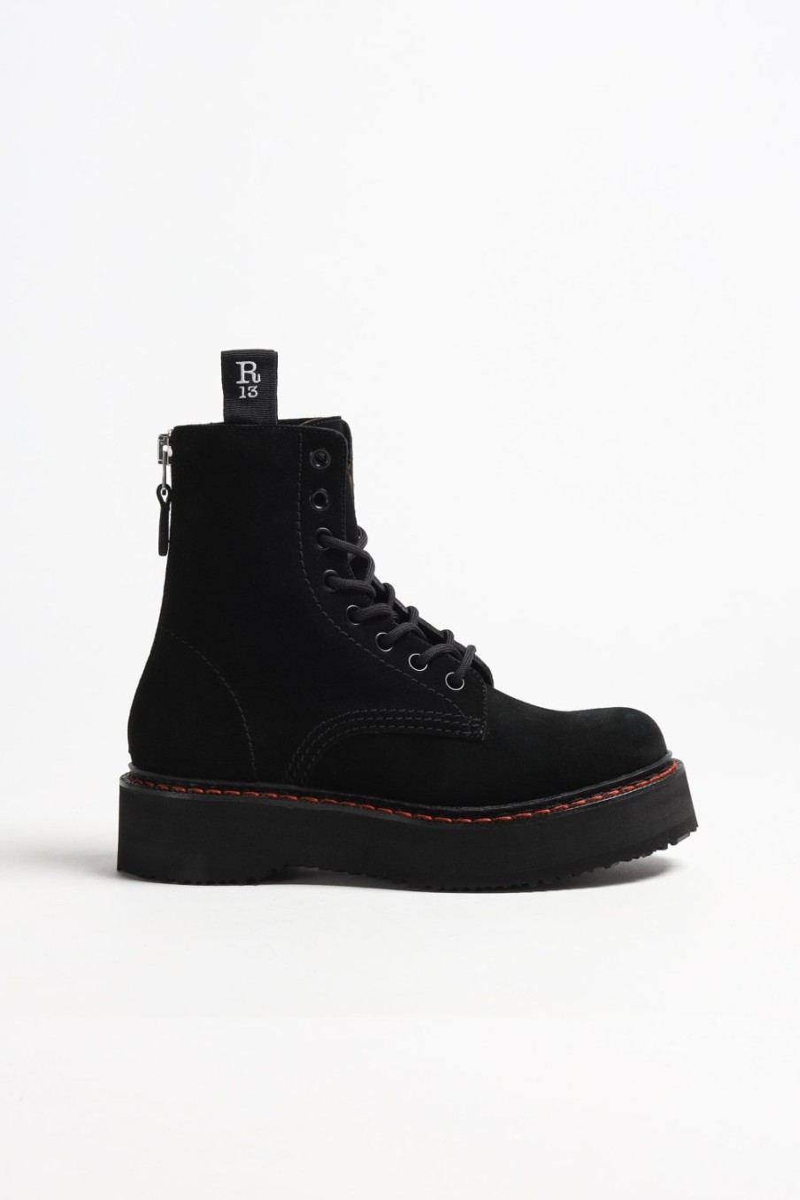 Chaussures R13 | Boots Single Stack En Daim Noir