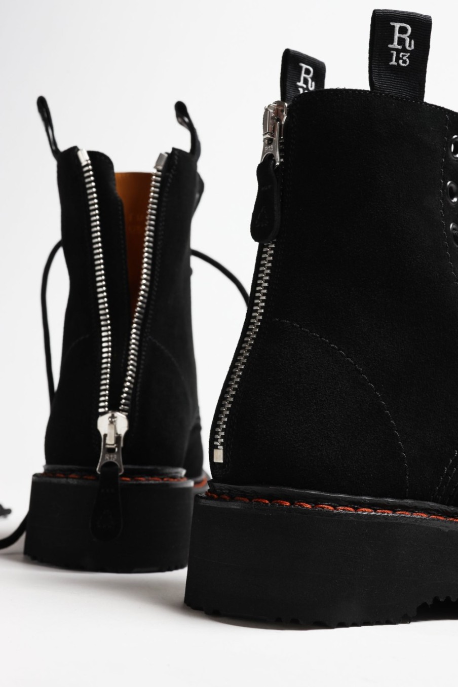 Chaussures R13 | Boots Single Stack En Daim Noir