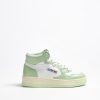 Chaussures Autry | Baskets 01 Mid Bicolor En Blanc/Vert Fonce