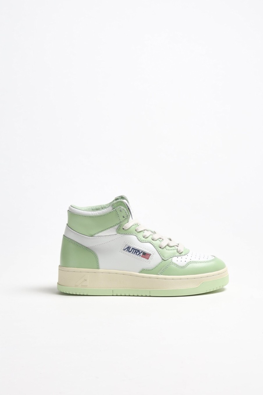 Chaussures Autry | Baskets 01 Mid Bicolor En Blanc/Vert Fonce