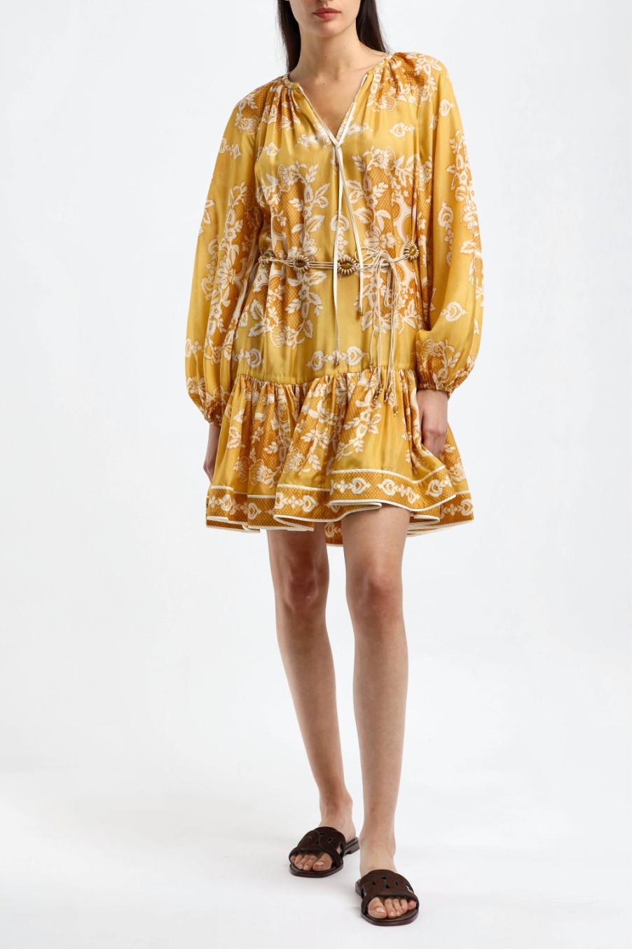 Vetements Zimmermann | Robe Raie Billow En Damas Dore