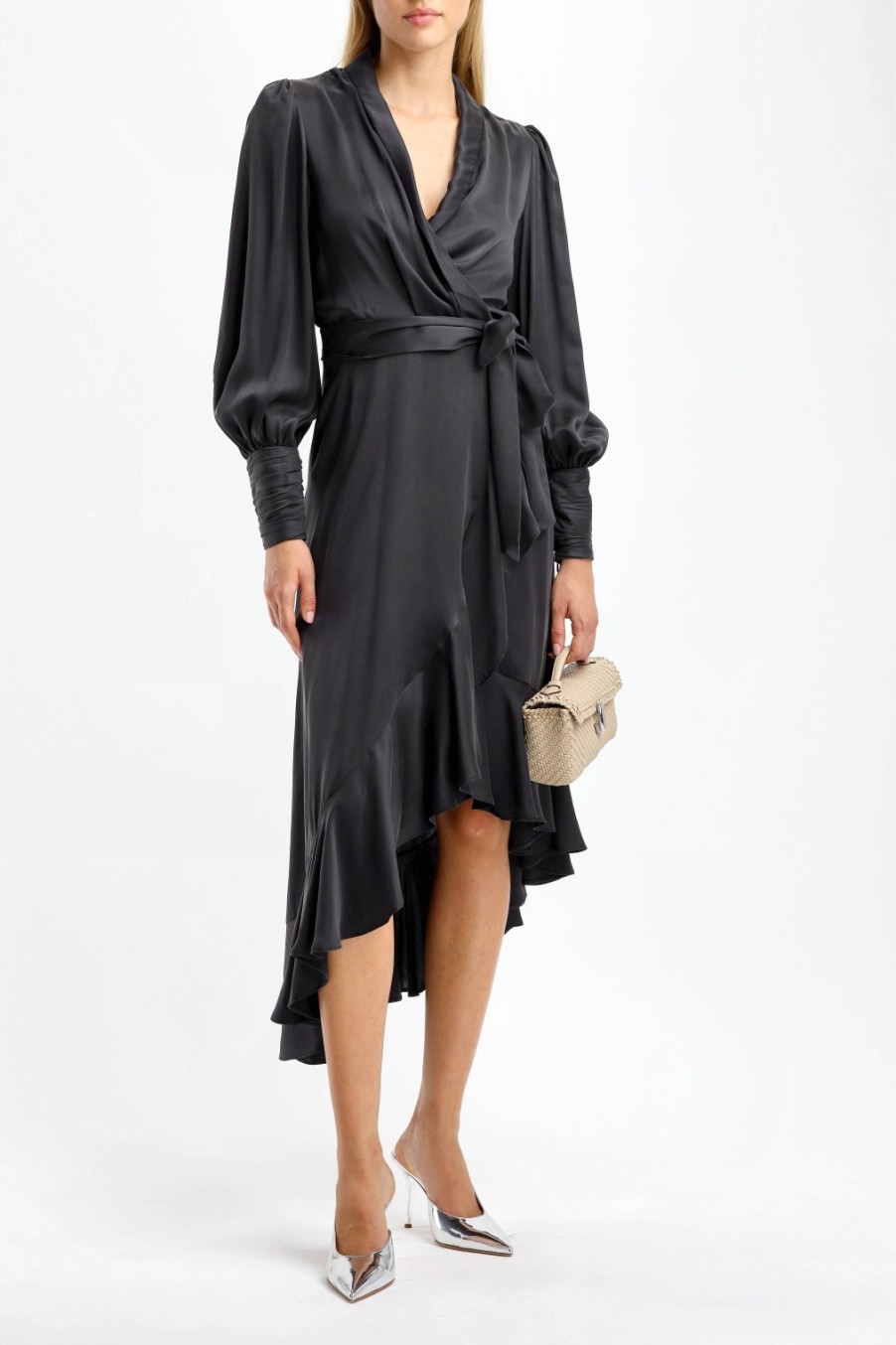 Vetements Zimmermann | Silk Wrap Midi Dress En Noir