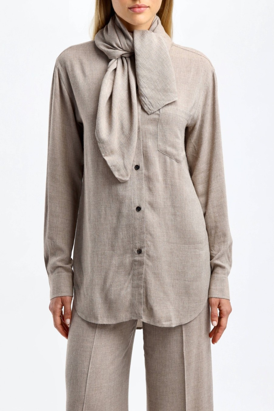 Vetements Toteme | Blouse Scarf-Collar En Marron Clair