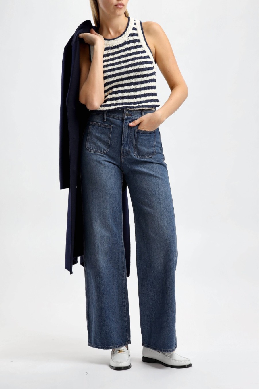 Vetements Veronica Beard | Top Jerrel En Bleu Marine/Blanc