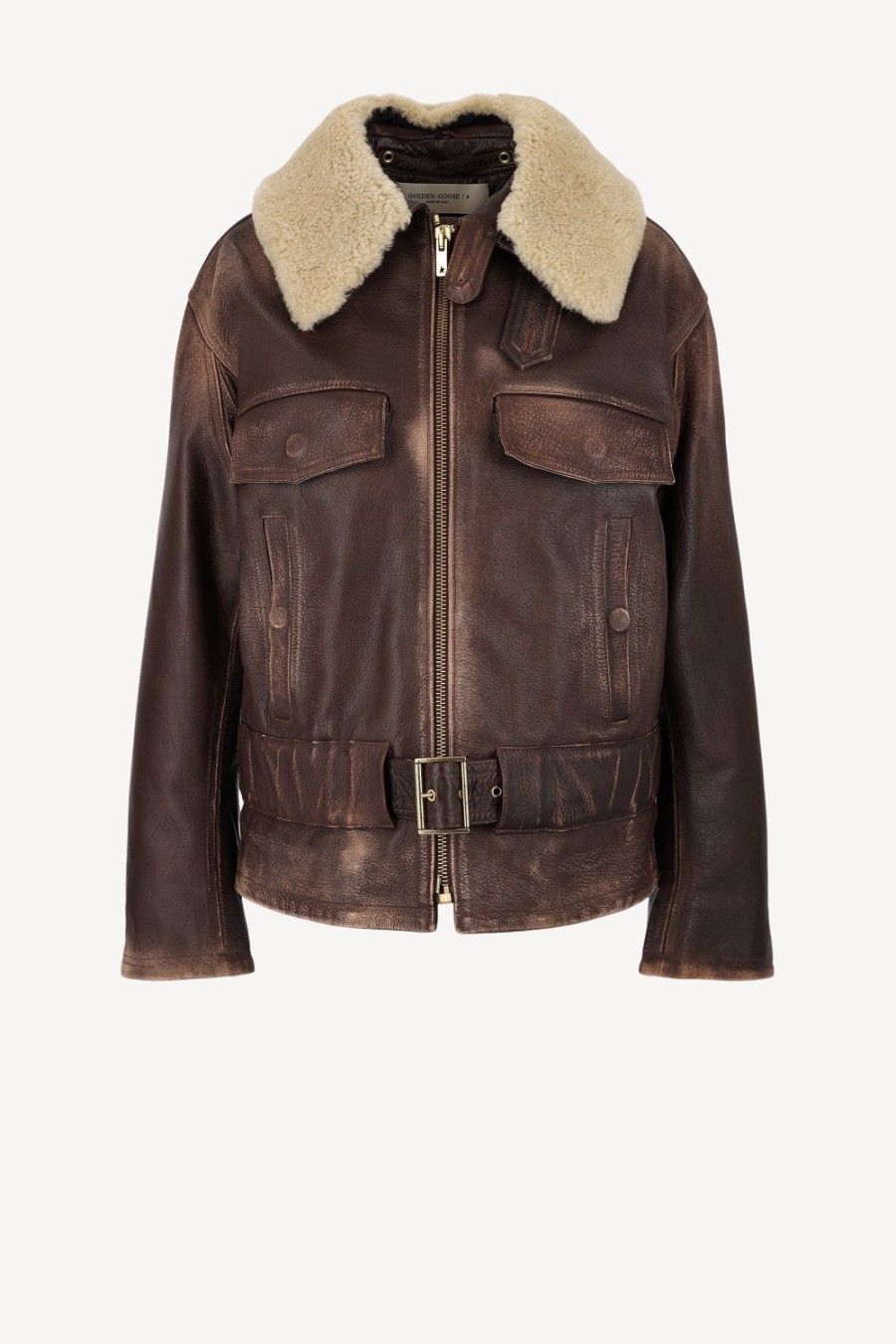 Vetements Golden Goose | Veste En Cuir Aviator A Sassafras