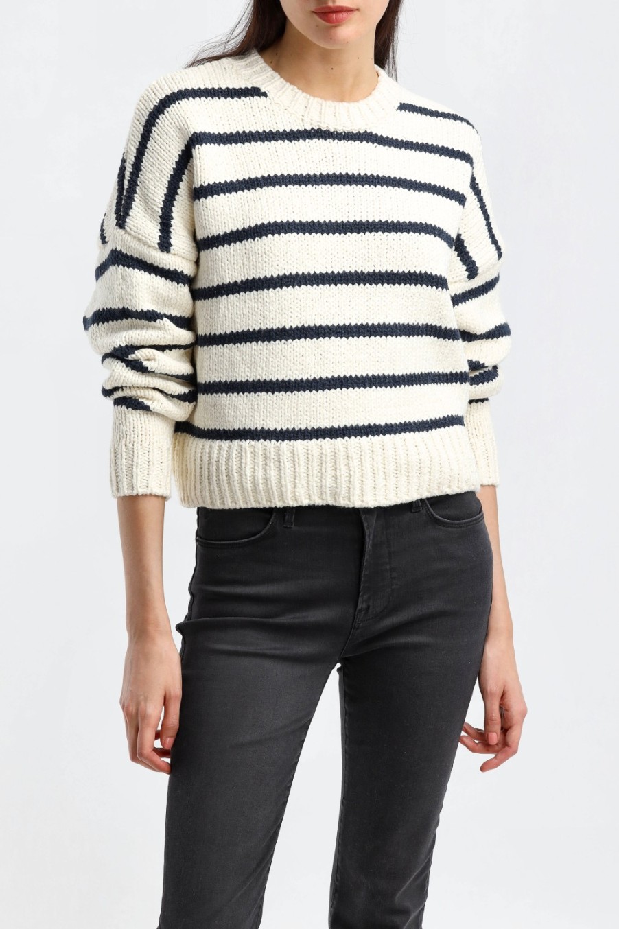 Vetements Frame | Pull Crop Crew En Bleu Marine