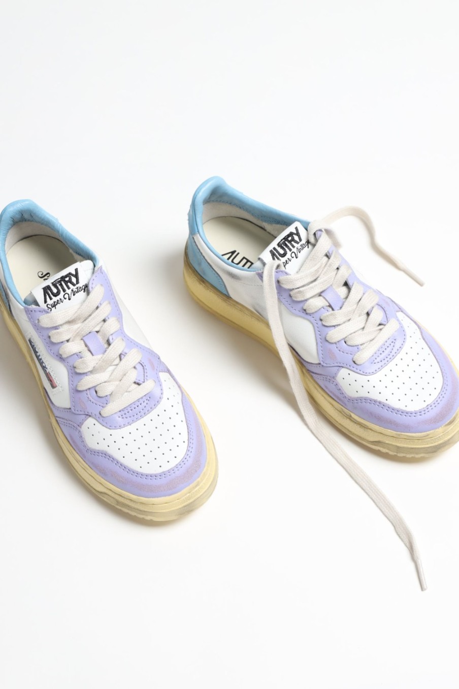Chaussures Autry | Baskets Super Vintage En Blanc/Lavande/Azur