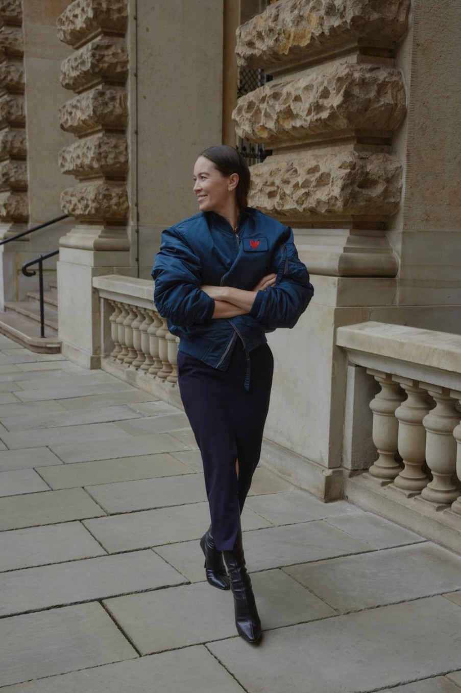 Vetements Schott x Anita Hass | Veste Airforce 90S 'Heart' En Bleu Marine