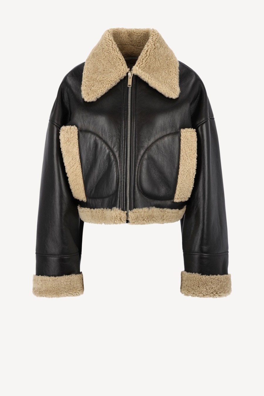 Vetements Halfboy | Veste En Cuir Short Aviator En Noir