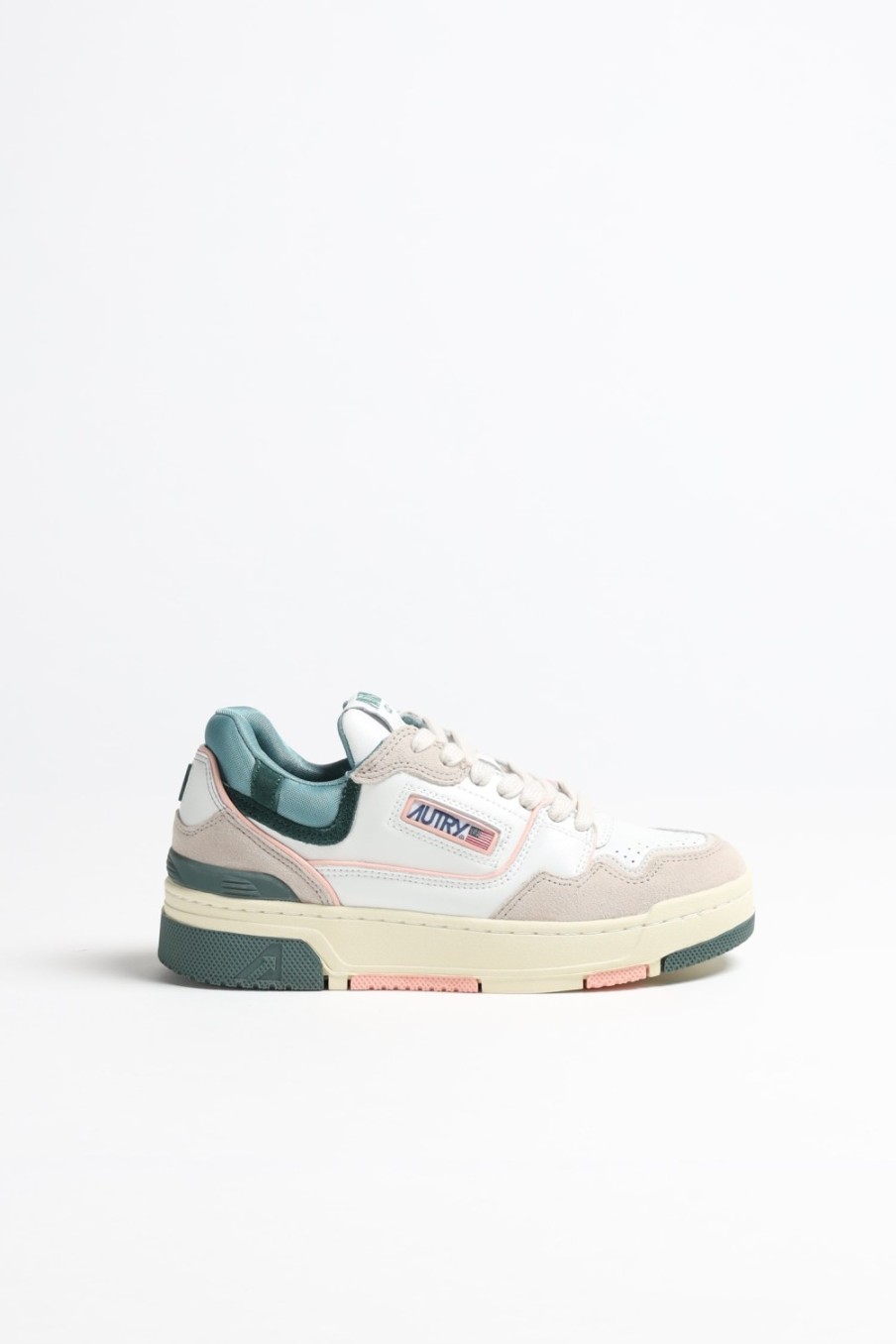 Chaussures Autry | Baskets Clc Low En Blanc/Vert/Rose