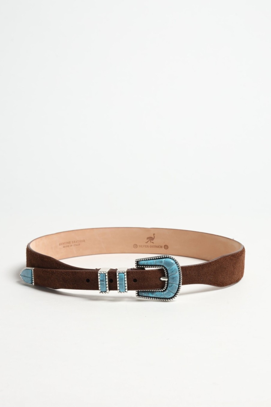 Accessoires Silver Ostrich | Ceinture Turquoise Suede En Marron