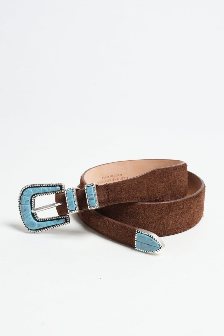 Accessoires Silver Ostrich | Ceinture Turquoise Suede En Marron
