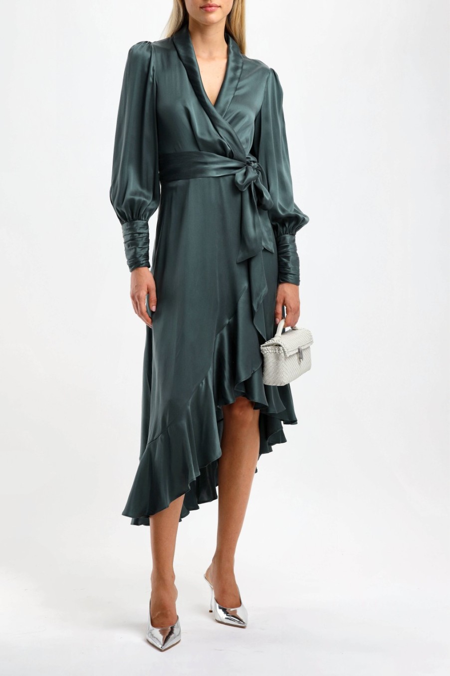 Vetements Zimmermann | Robe En Soie Wrap Midi Vert Fonce