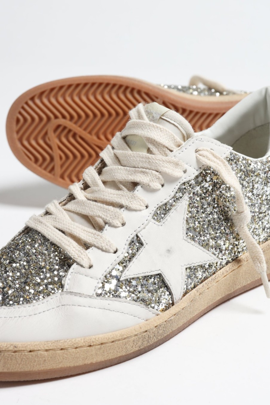Chaussures Golden Goose | Baskets Ballstar Glitter En Blanc Laiteux