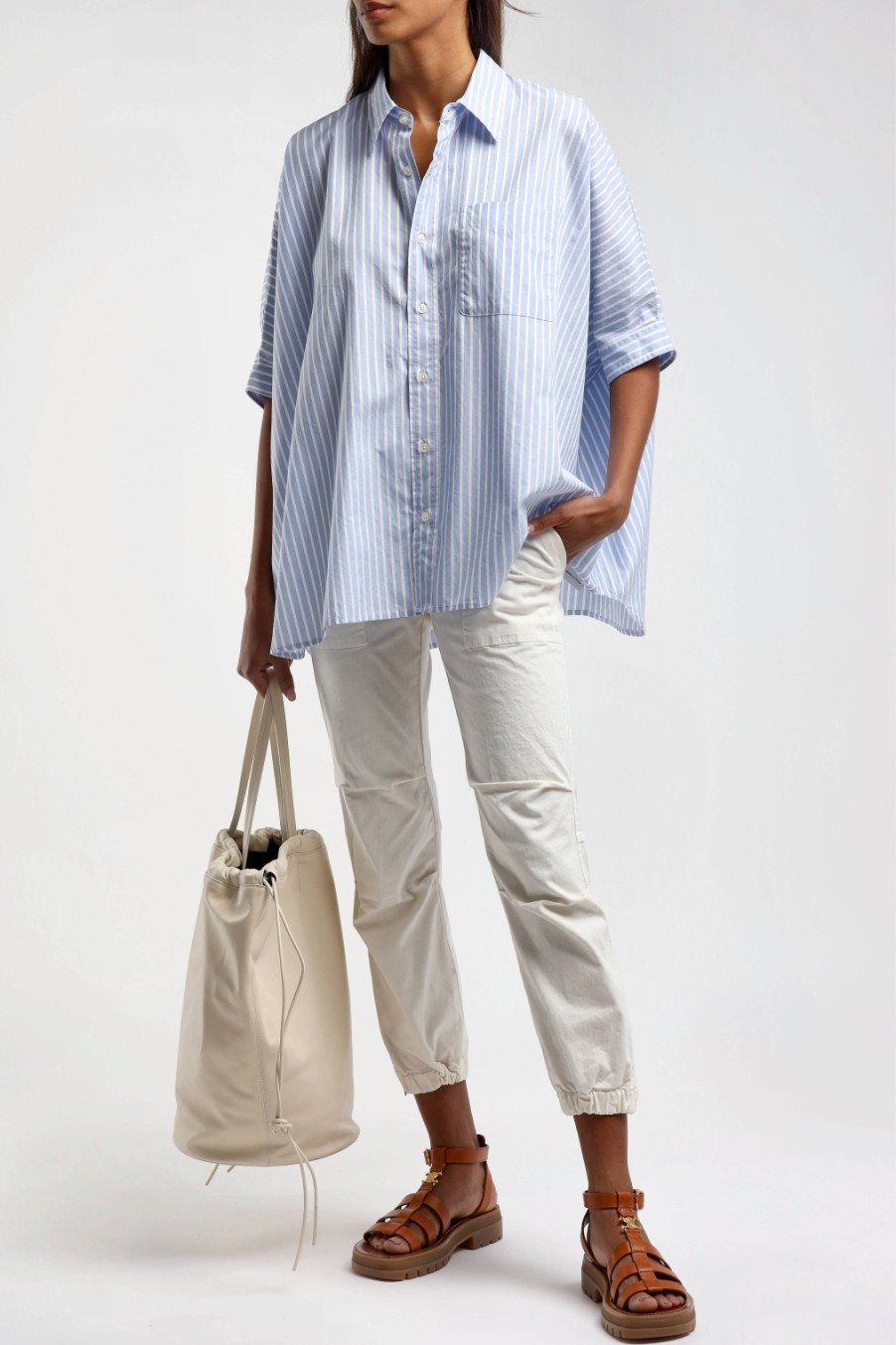 Vetements R13 | Blouse Oversized Boxy A Rayures Bleu Clair