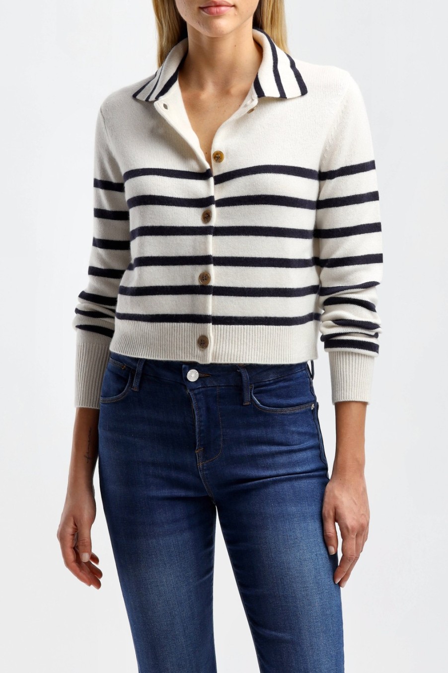 Vetements Frame | Cardigan Mariner En Blanc Casse