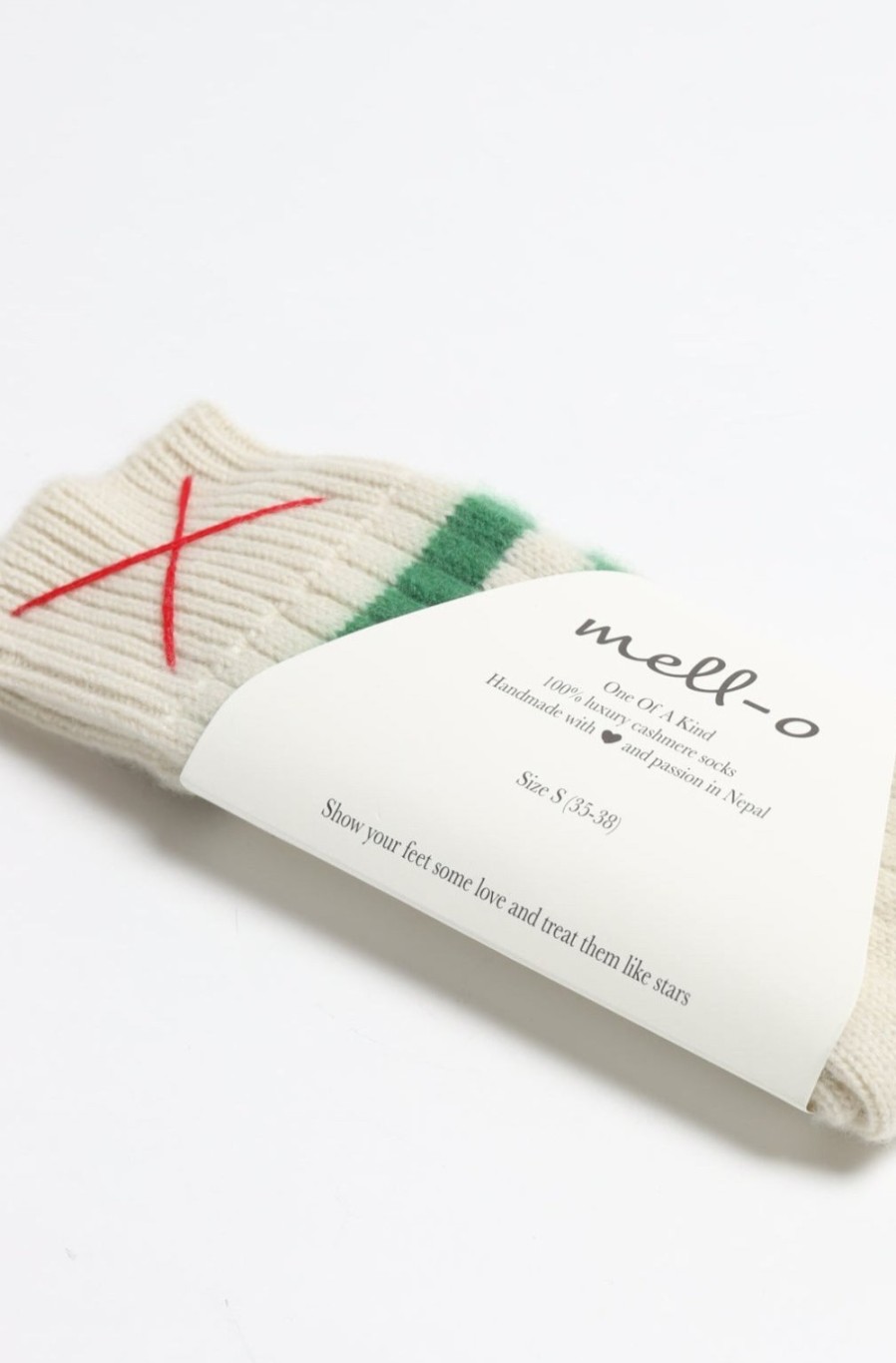 Accessoires Mell-o | Chaussettes En Cachemire Sport In Blanc Casse/Vert