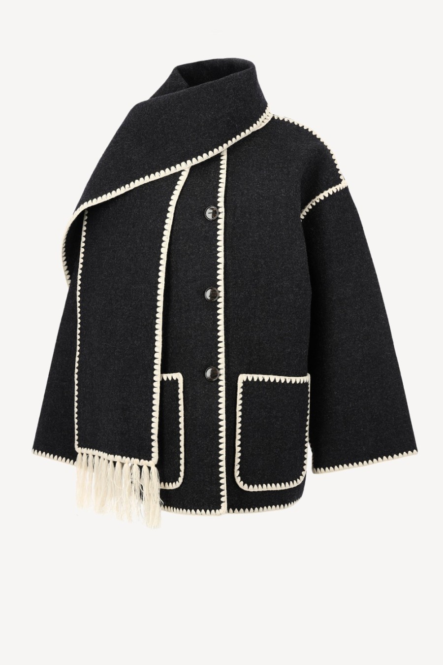 Vetements Toteme | Veste Avec Echarpe En Dark Grey Melange