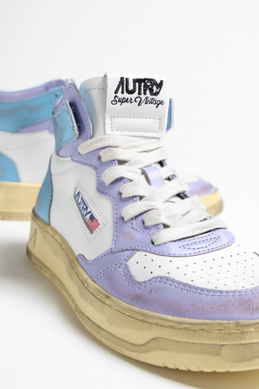 Chaussures Autry | Baskets Super Vintage Mid En Blanc/Lavande/Azur