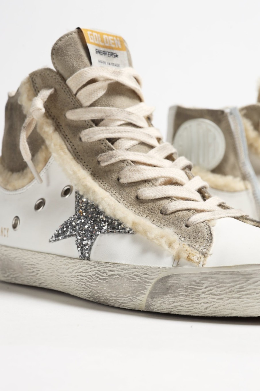 Chaussures Golden Goose | Baskets Francy En Blanc/Taupe/Argente