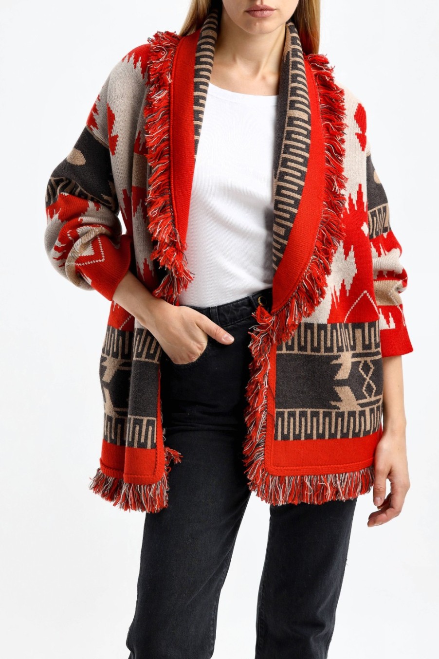 Vetements Alanui | Cardigan Icon Jacquard En Feu De Sable