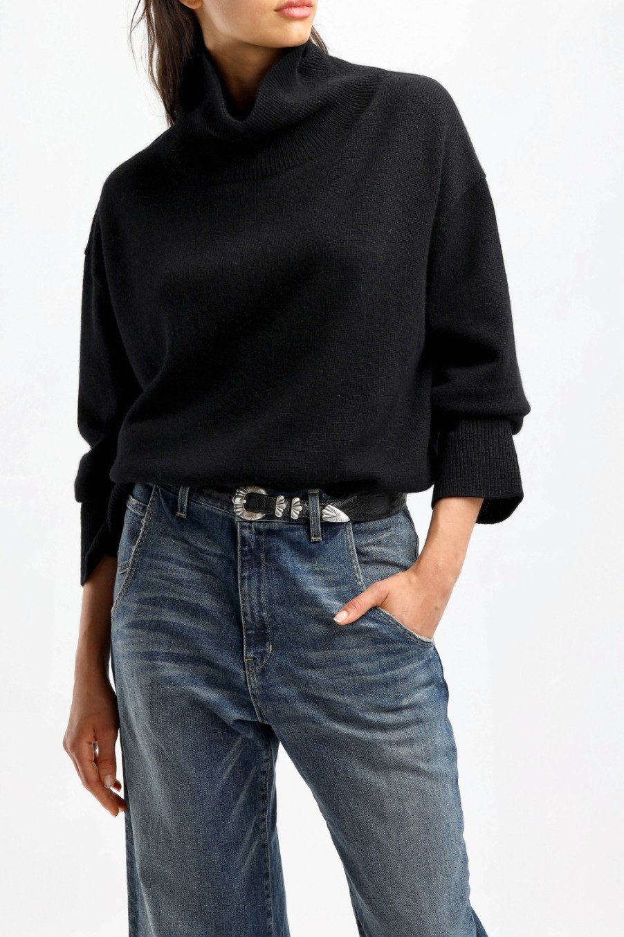 Vetements Van Kukil | Pull Jean En Noir Ebene