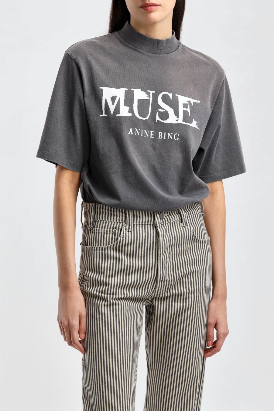 Vetements Anine Bing | T-Shirt Wes Muse En Noir Delave