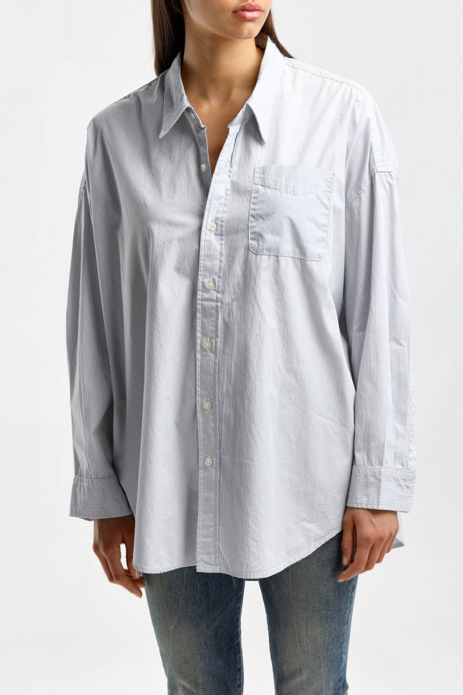 Vetements R13 | Blouse Drop Neck Oxford A Blue Pin Stripe