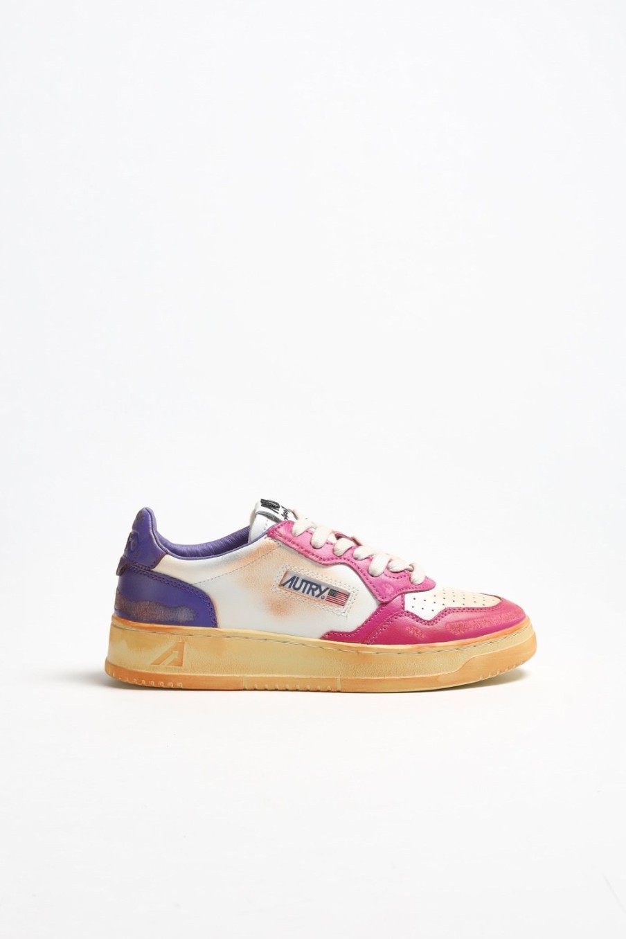 Chaussures Autry | Baskets Super Vintage En Blanc/Rose/Rouge